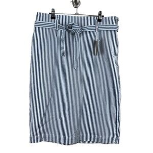 NWT J. Crew Denim Skirt with Railroad Stripe in Indigo Ticking Stripe Size 32